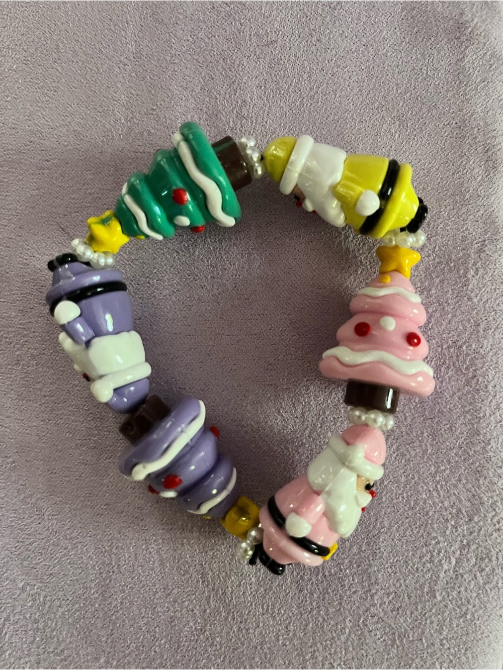 Kids Holiday Tree Bead Stretch Bracelet - Pink, Purple, Green